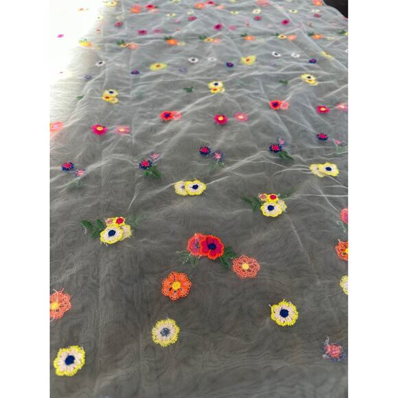 Mesh Lace Fabric Colorful Flower Embroidered - Picture 2 of 4